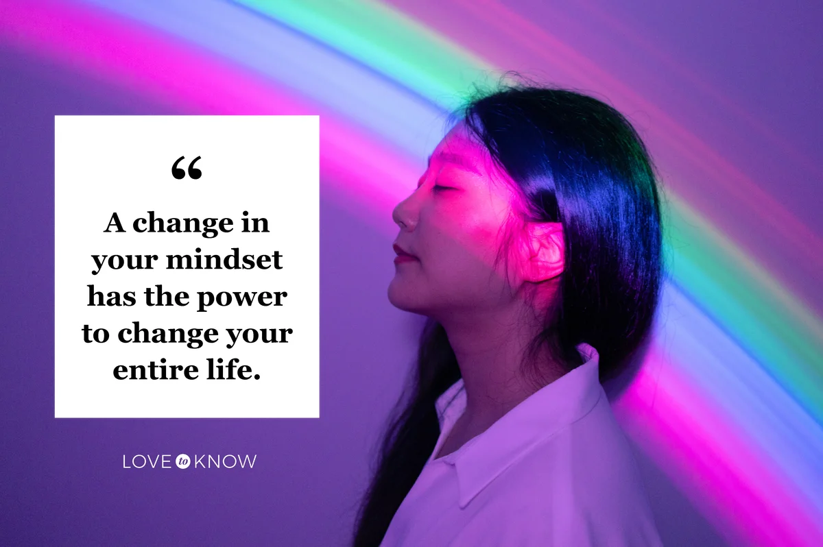 Woman on rainbow background