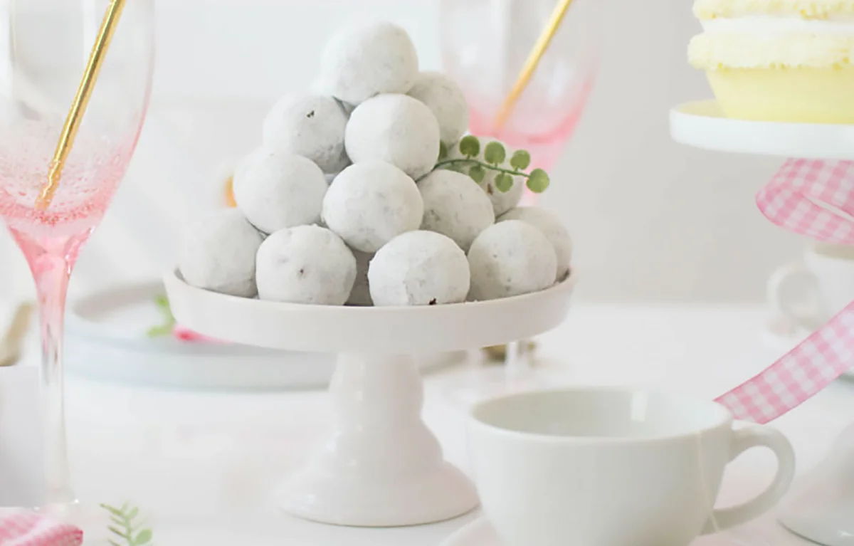 tower of donut holes for tea party