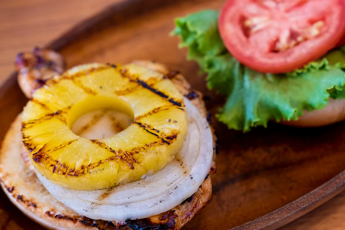 Aloha Burgers Grilled Pineapple, Chicken, Onion