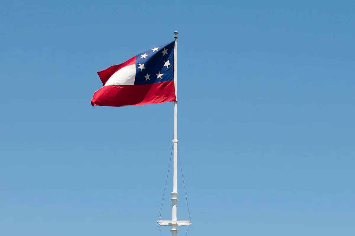 The Confederate National Flag flying over Fort Macon, NC