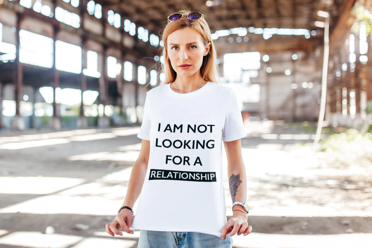 Woman with I Am Not Looking For a Relationship t-shirt
