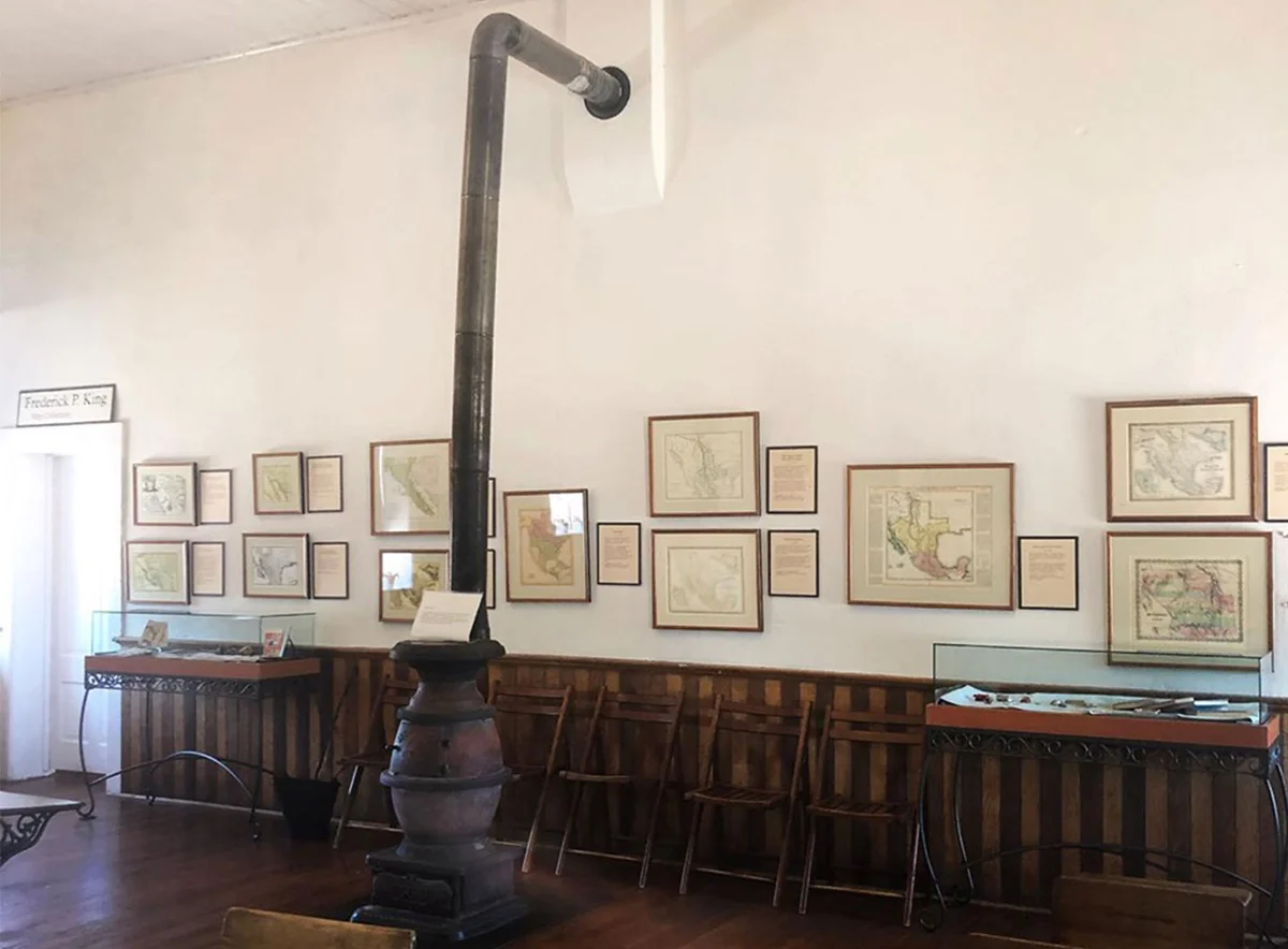 old schoolhouse with potbelly stove in Tubac Arizona