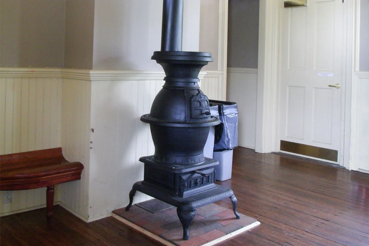 Pot bellied stove in passenger rail station Hopewell, New Jersey