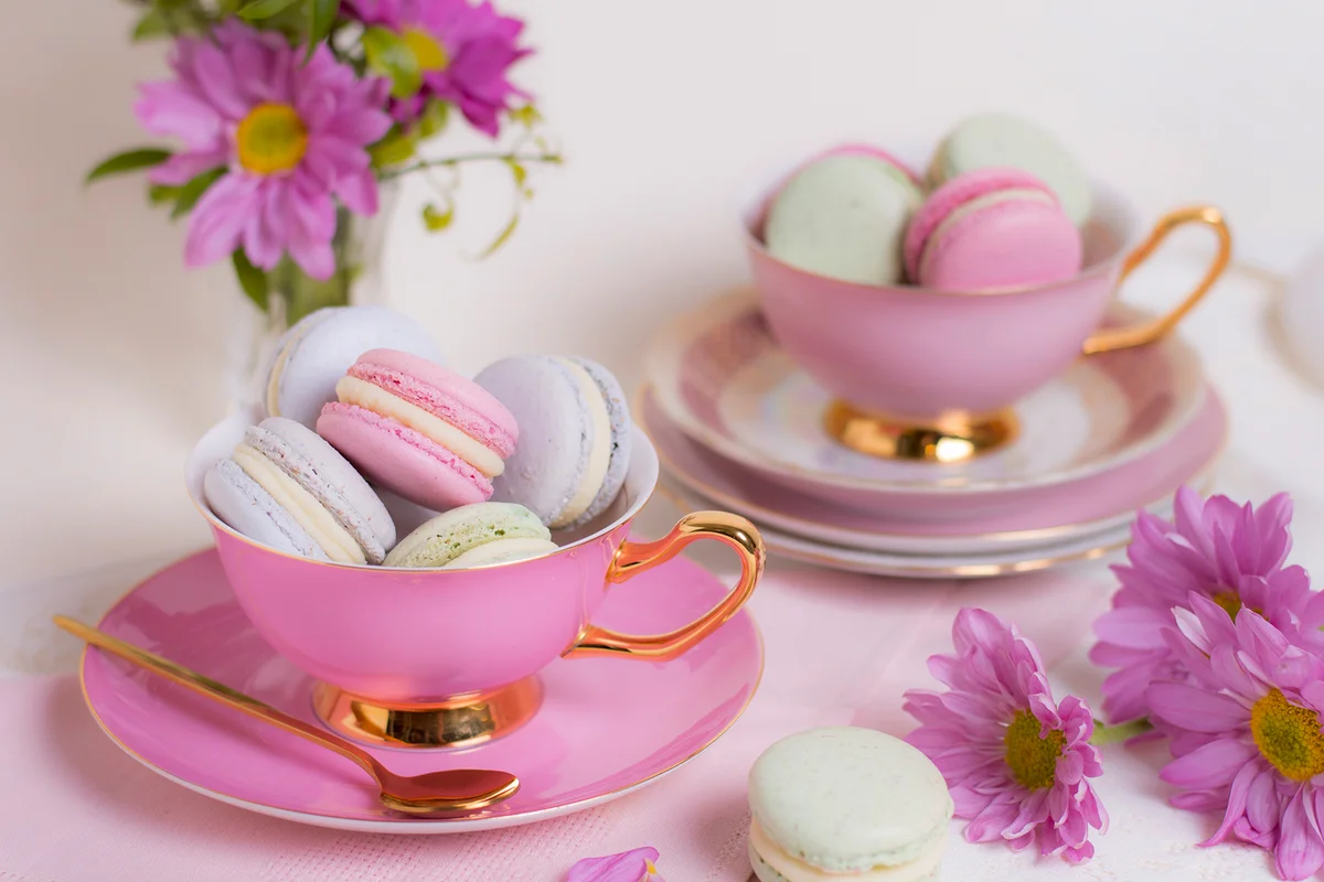 Close-up of macaroons in plate on table