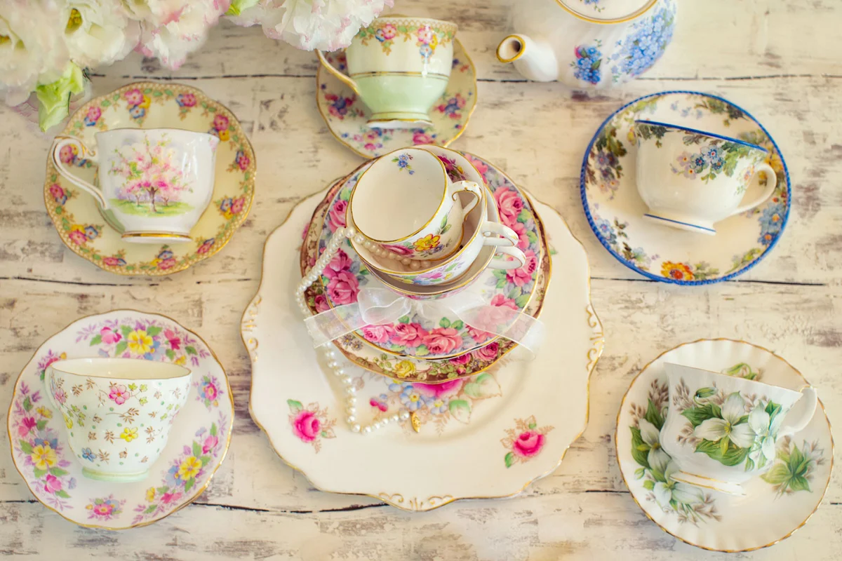 antique teacups and plates collection