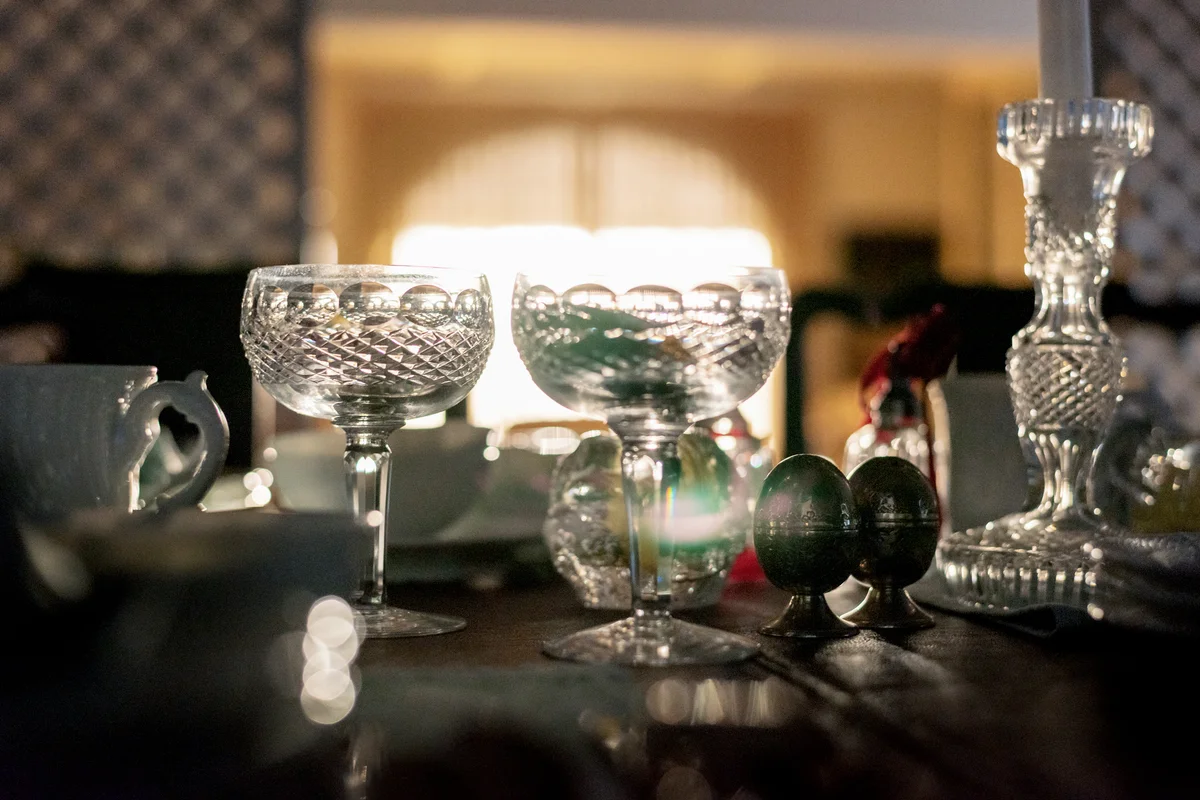 Sunlight on table setting in home dining room