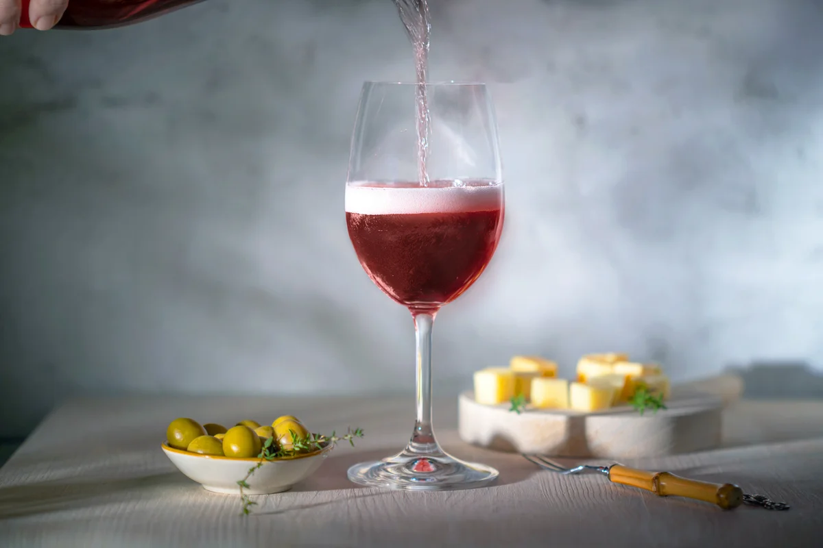 Sparkling lambrusco wine in a glass