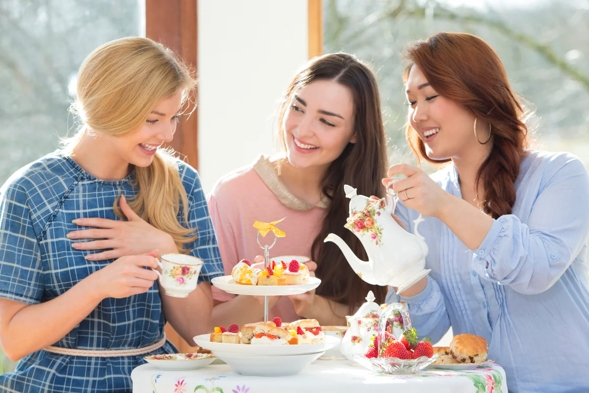 friends having a birthday tea party