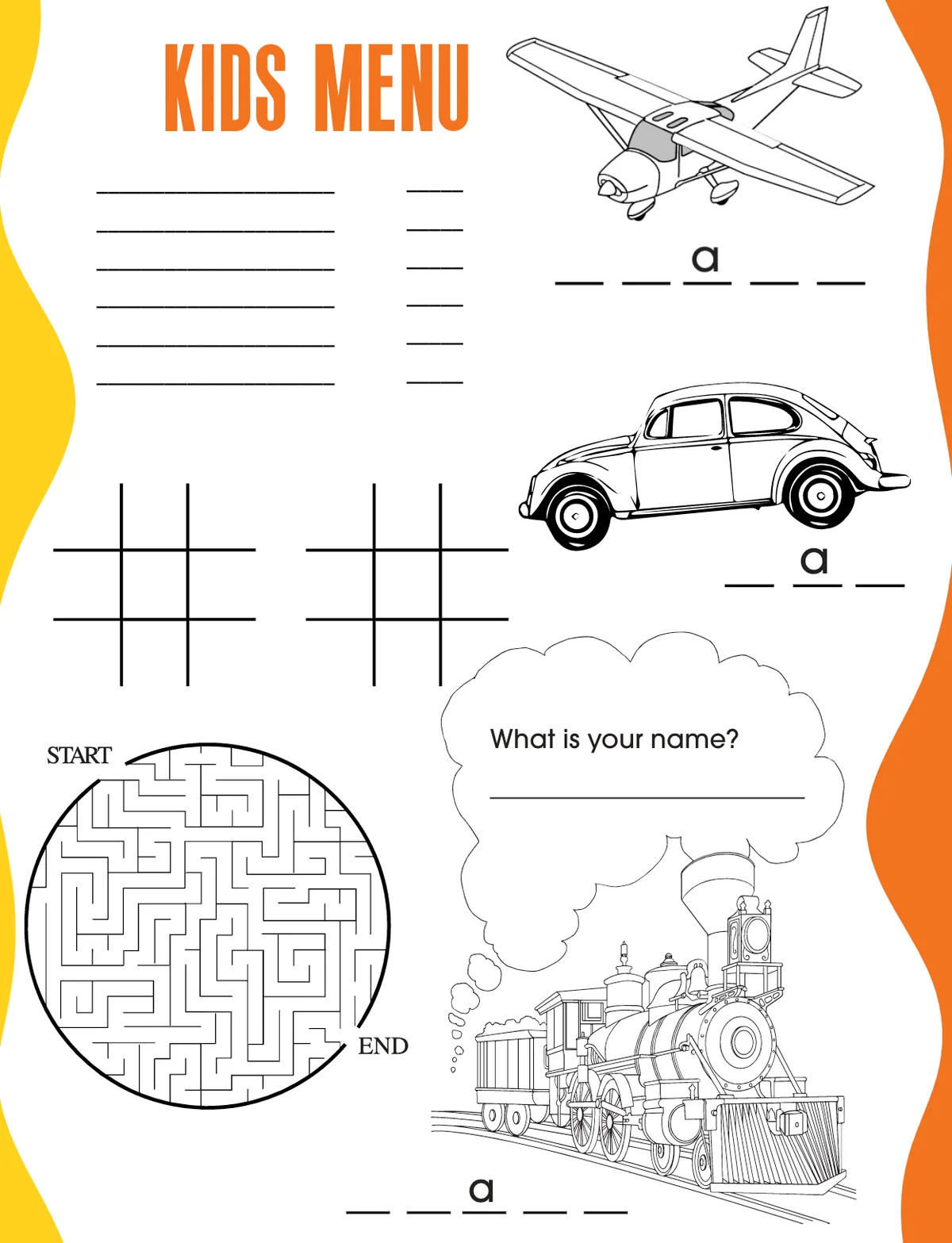 Planes, Trains and Automobiles Kids' Menu