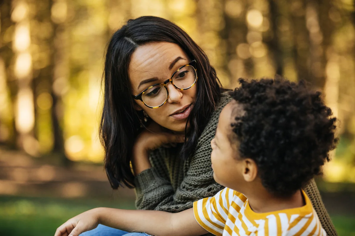 mother asking son a question to spark a conversation