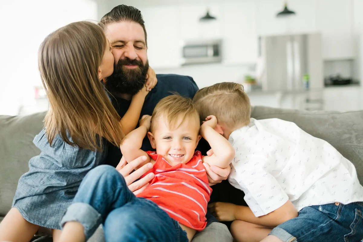 happy single father with children