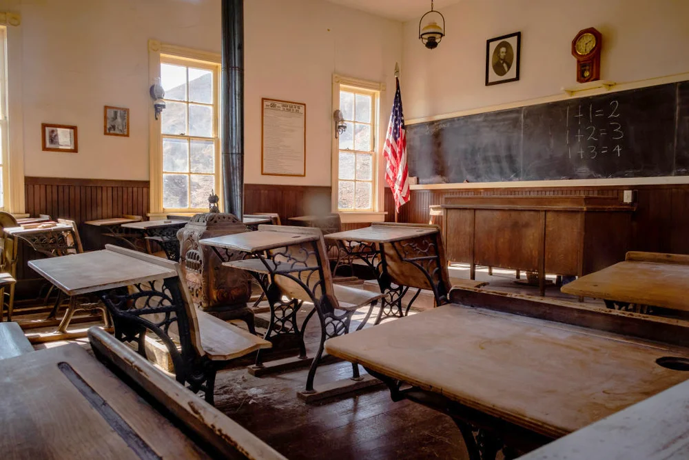Interior of an old school house in Calico Ghost Town