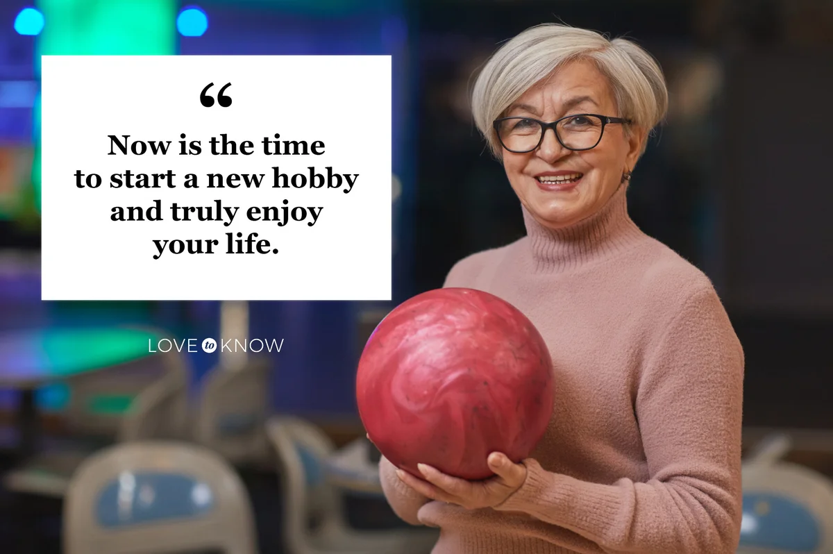 smiling senior woman holding bowling ball