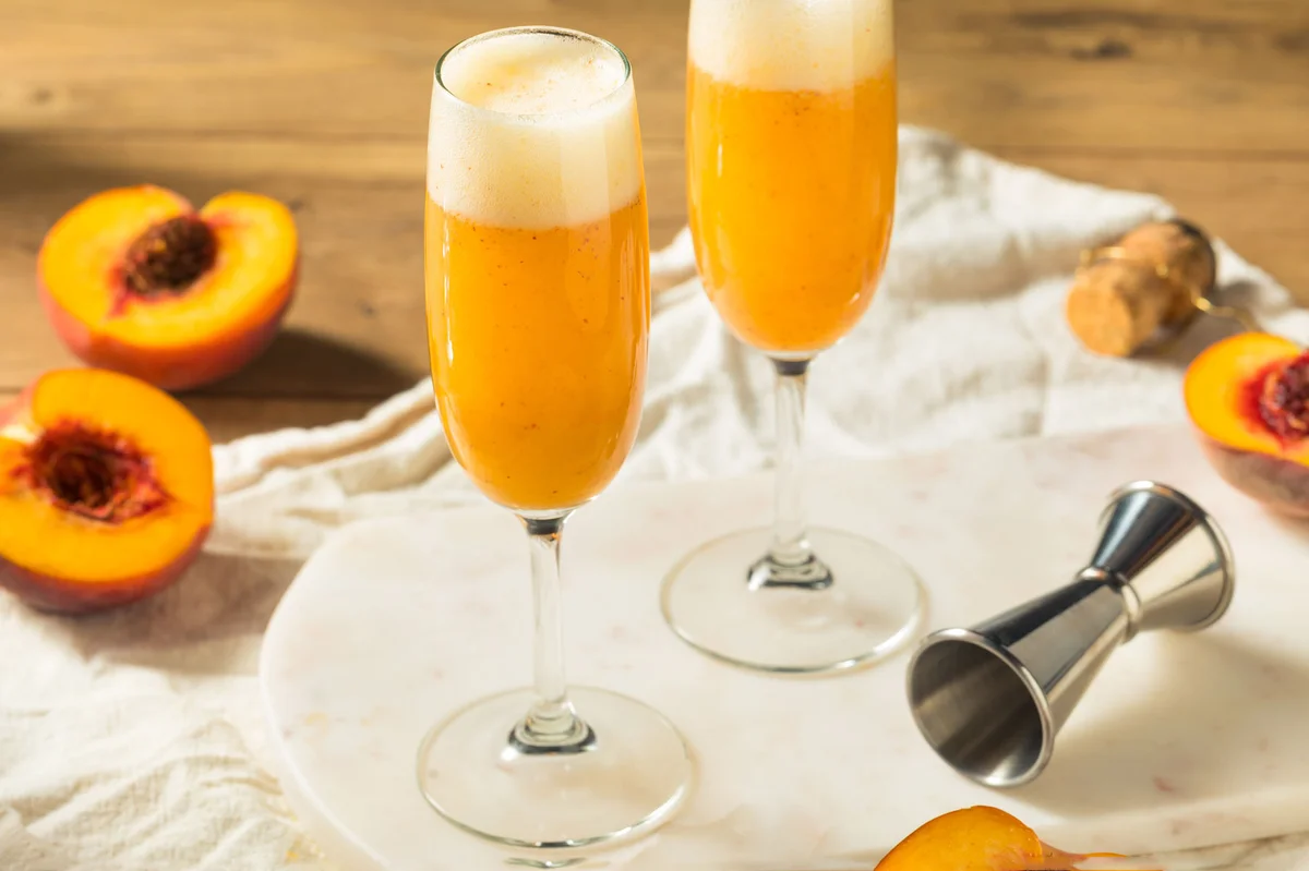 fruity peach bellini cocktail