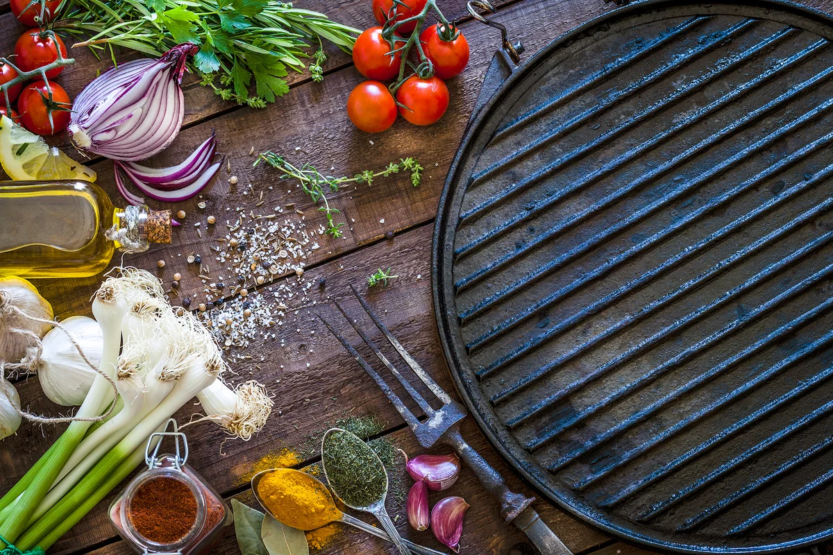 Empty griddle and ingredients for cooking