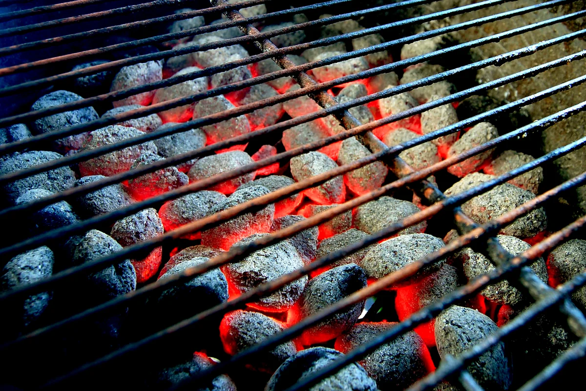 Hot burning charcoal on grill