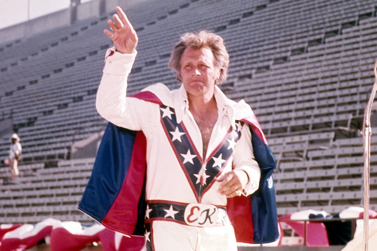 American daredevil Evel Knievel before a stunt in stadium 1976
