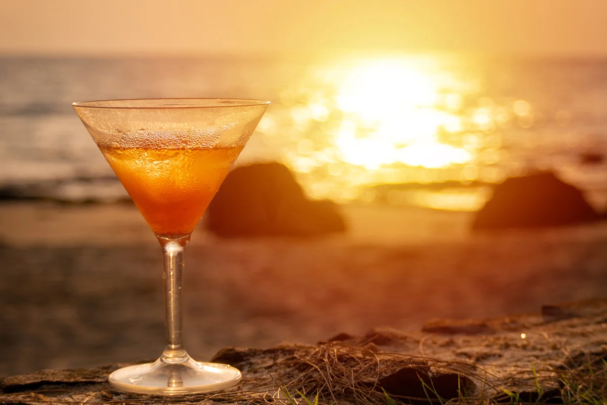 Drink On Table At Sunset