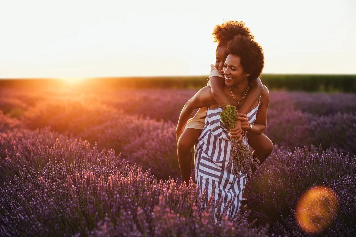 Mother and her daughter at the lavender field