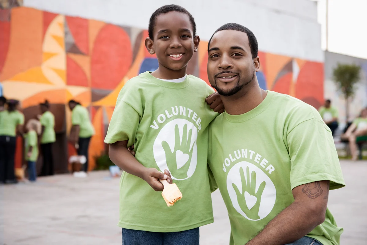 Father and son volunteering