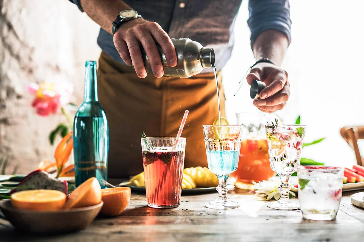 Bartender guy working prepare cocktail skills