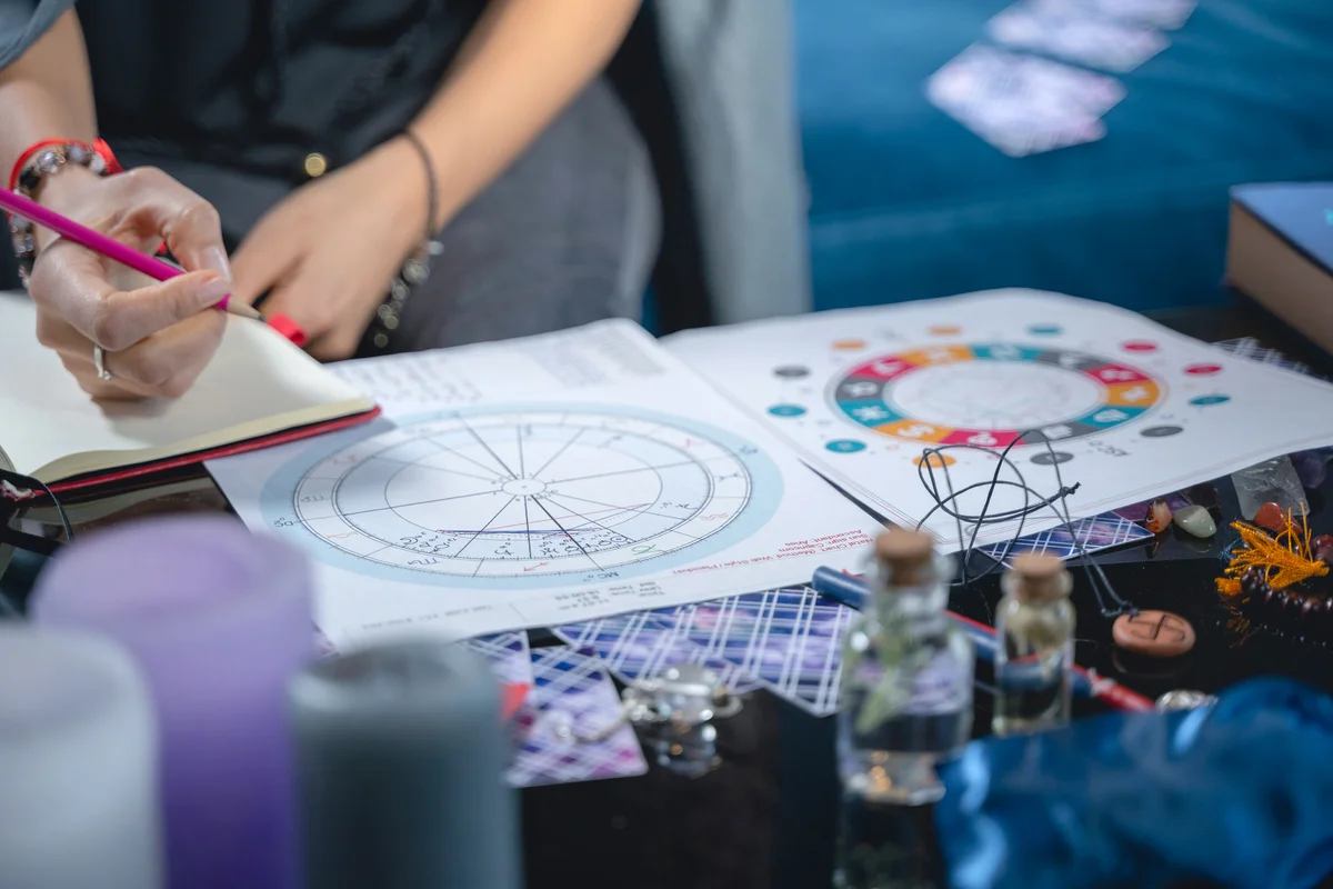 Astrologer making a birth chart analysis