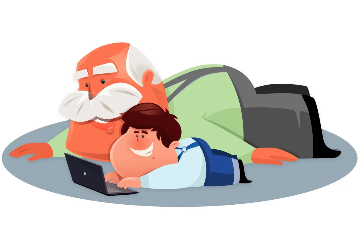 grandpa and grandson on computer
