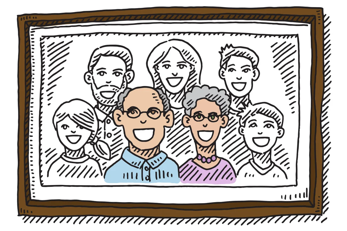 family portrait with grandma and grandpa