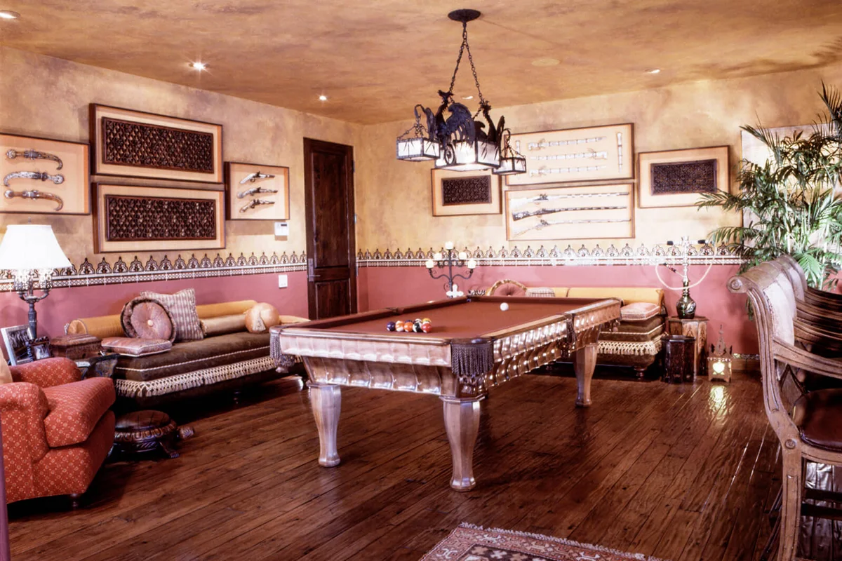Elegant Game Room with Antique Pool Table