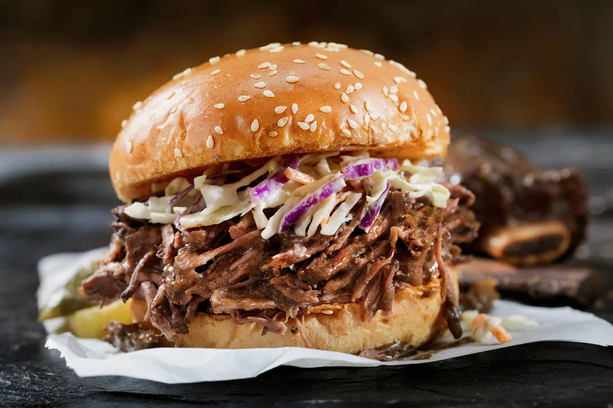 Braised Beef Short Rib Sandwich with Coleslaw