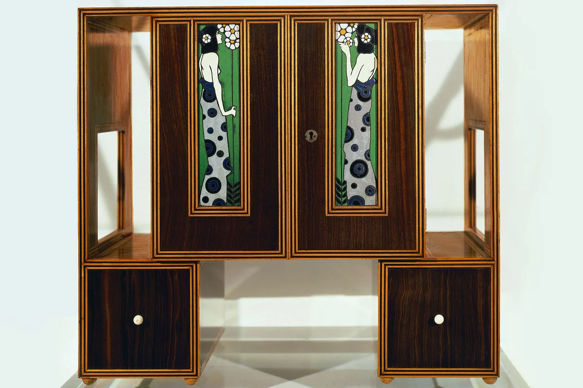 Art Deco cabinet with enamel plaques