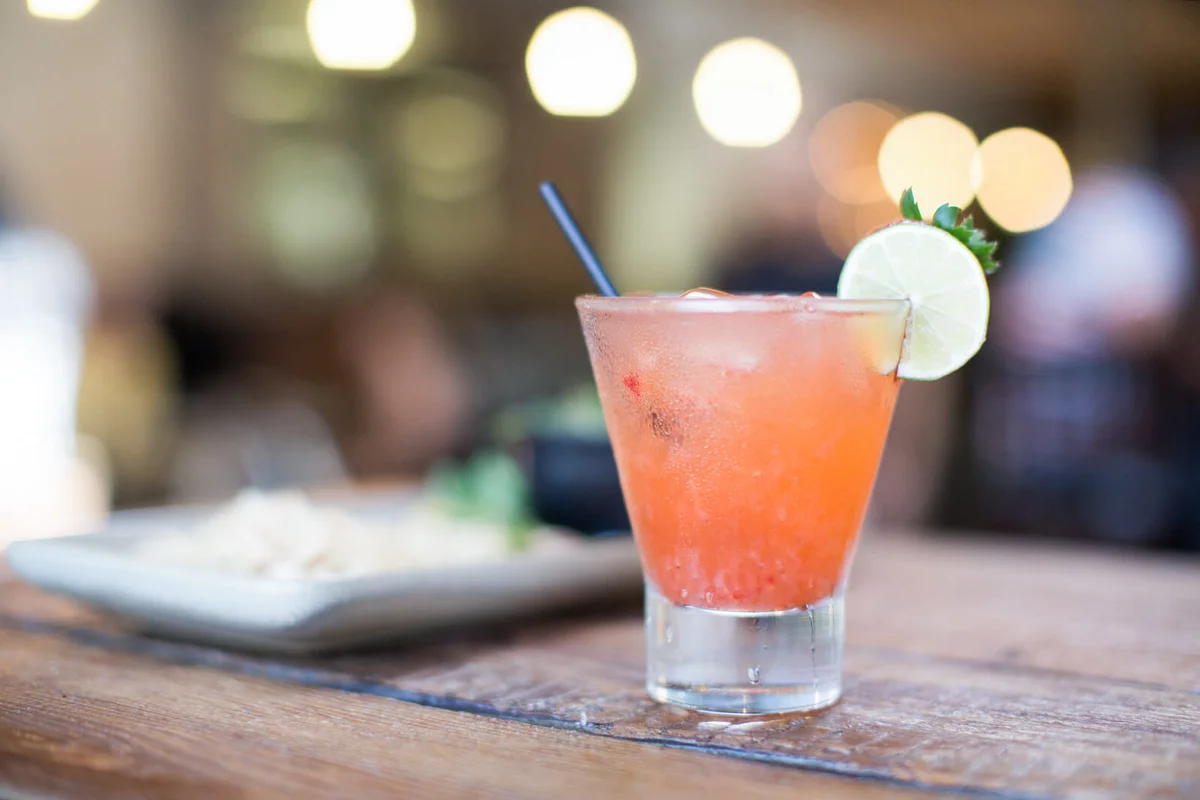 Peach Margarita Cocktail at bar