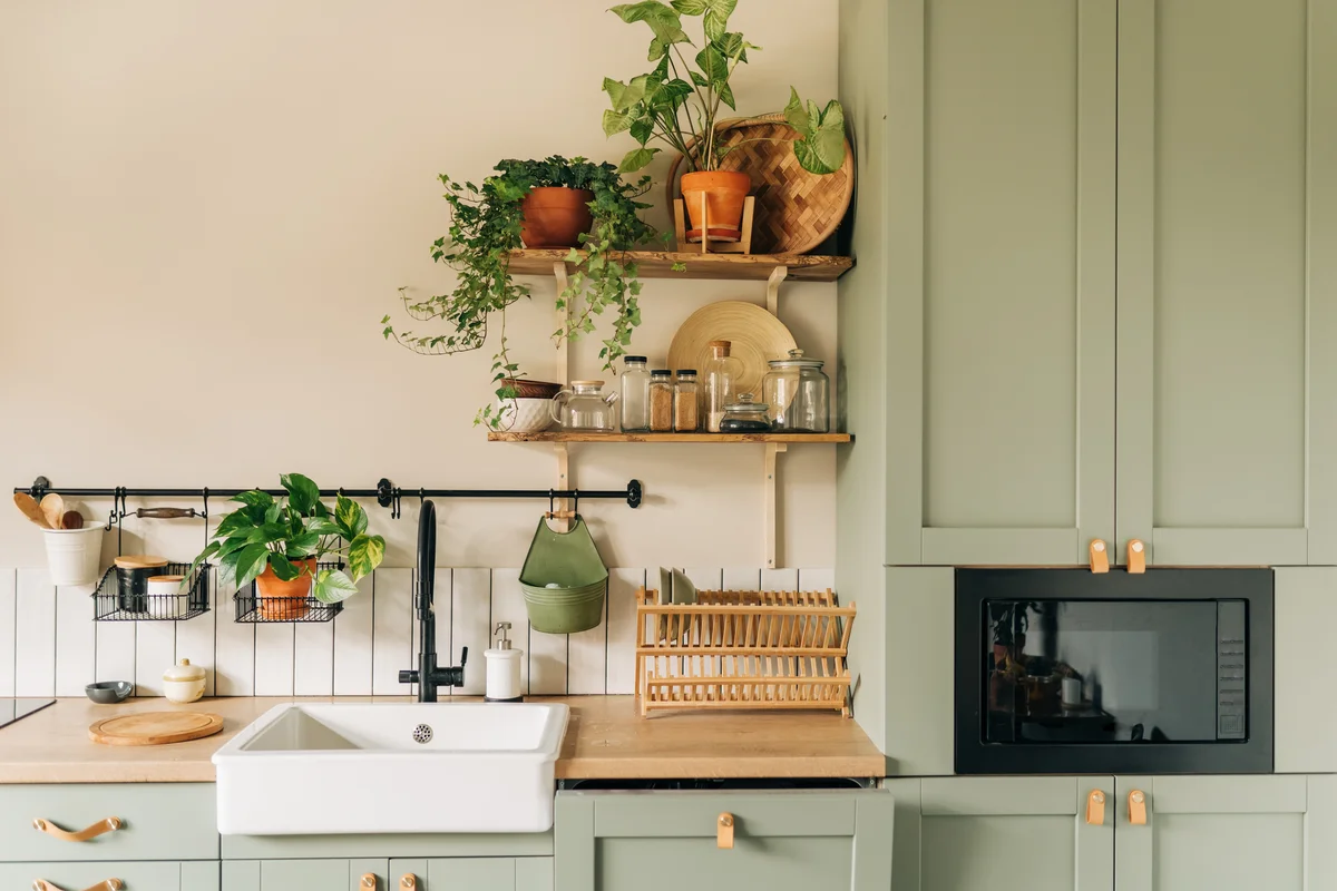 sage green cabinets for small kitchen