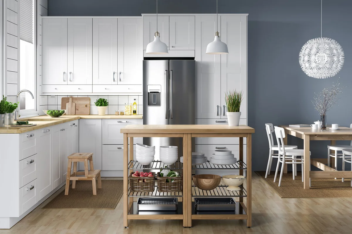 small kitchen with gray walls
