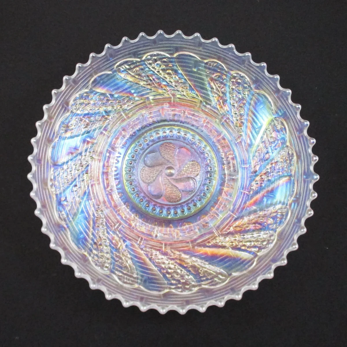 Antique Dugan Roundup Ice White Carnival Glass Ice Cream Bowl