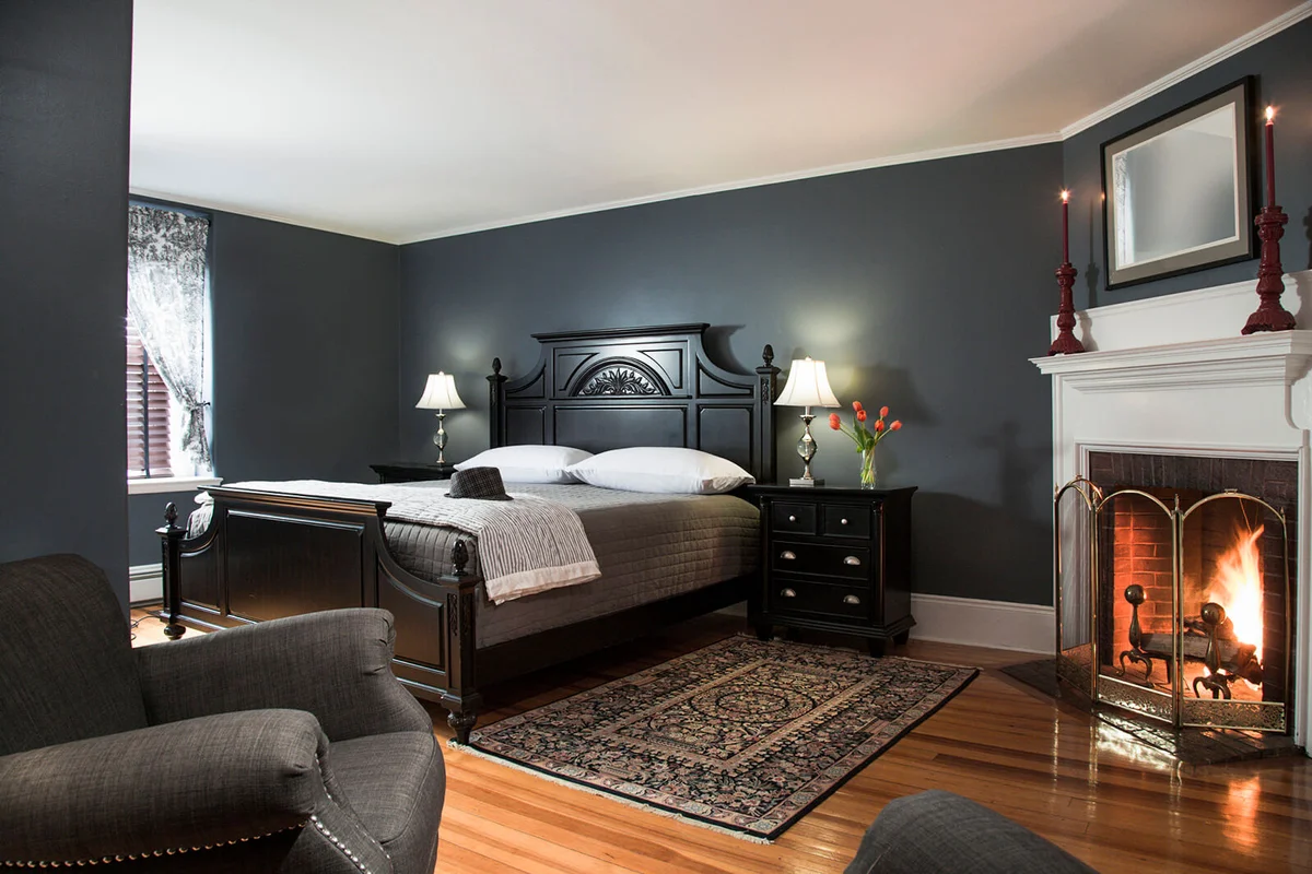 Modern Bedroom Interior with Fireplace