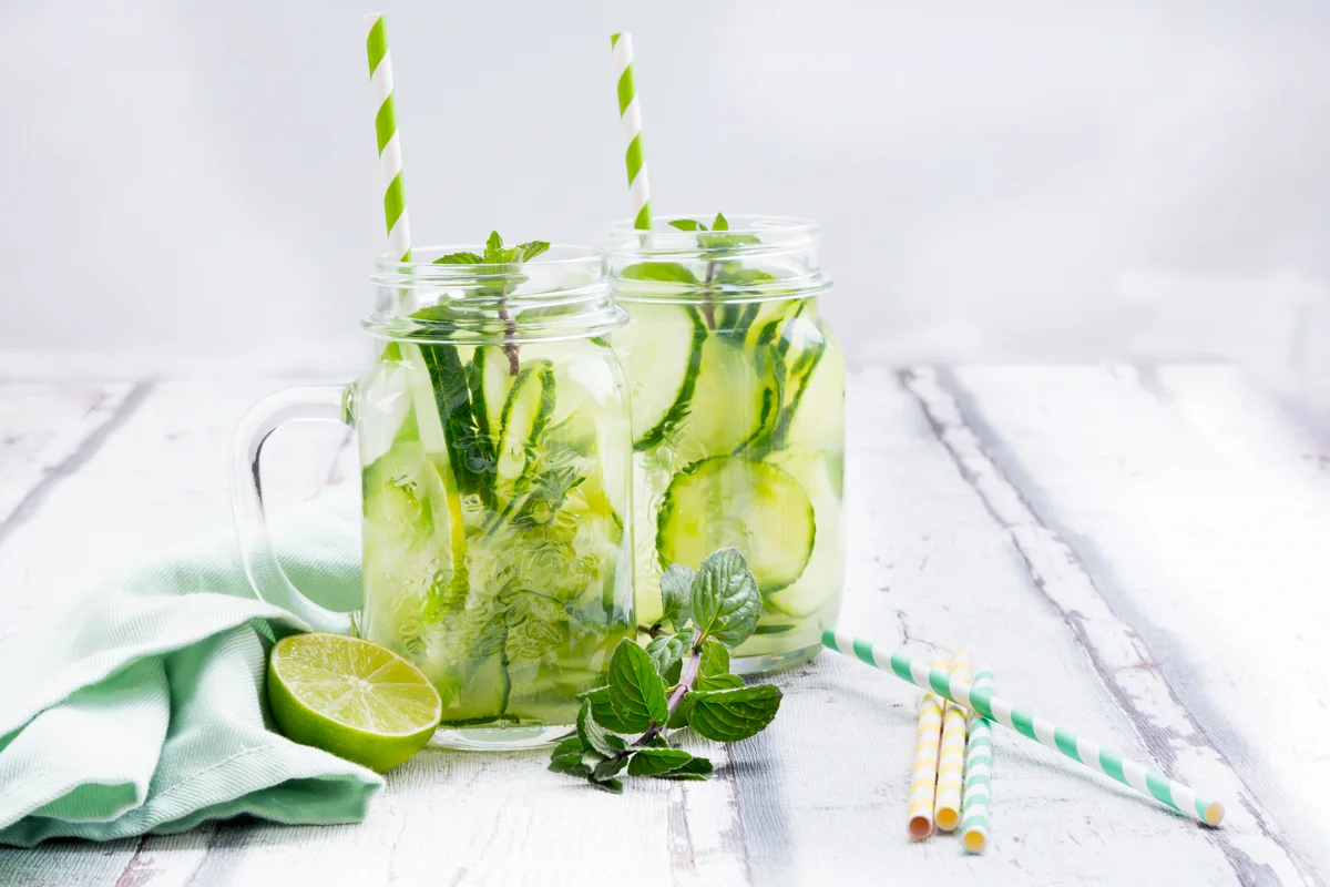 Cucumber water with mint and lime