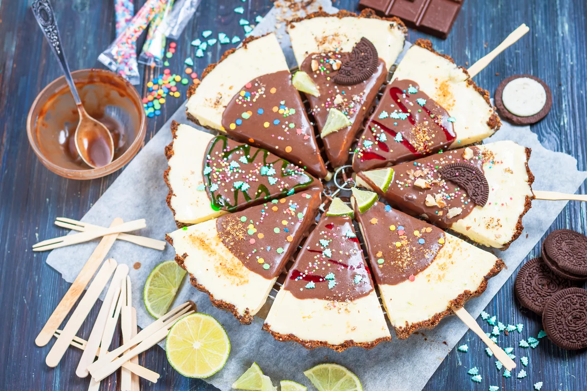 Lime tart ice cream with chocolate glaze