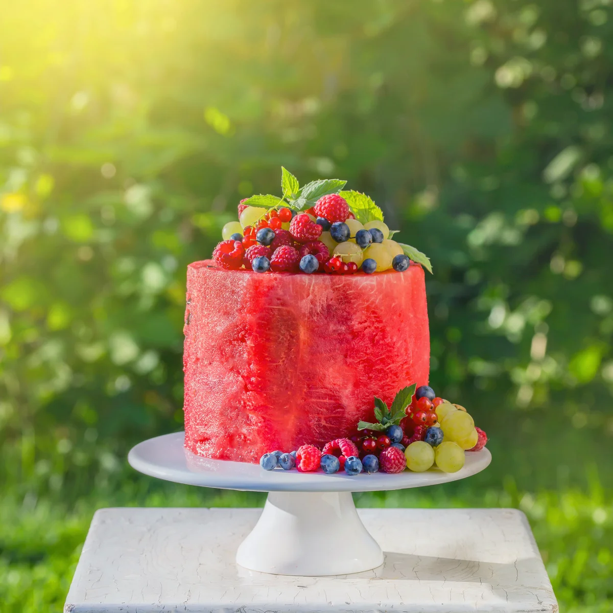 Watermelon cake with fresh summer berries