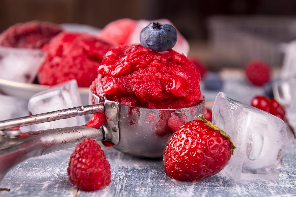 Strawberry, red currant, raspberry and blueberry sherbet punch