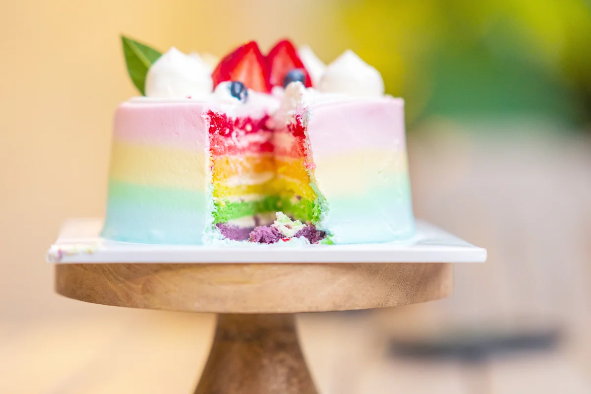 Rainbow Birthday Cake Topped with Berries