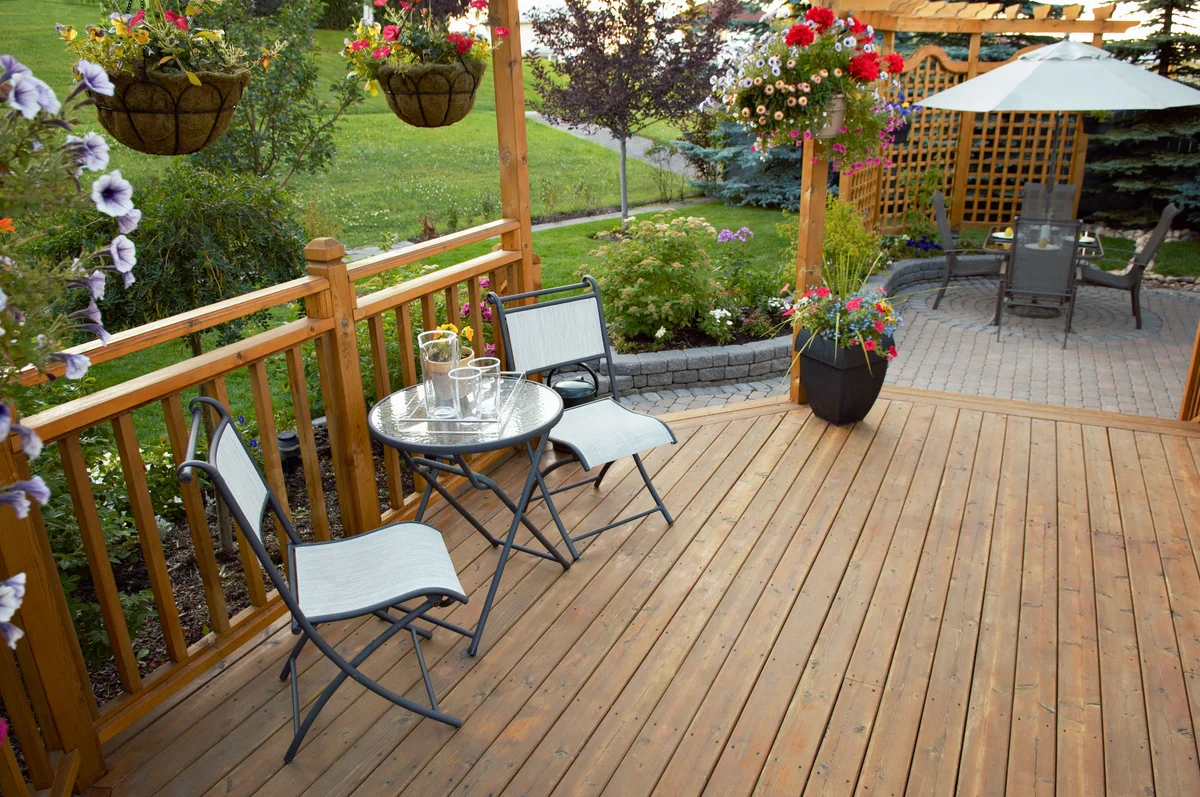 backyard stained deck and patio