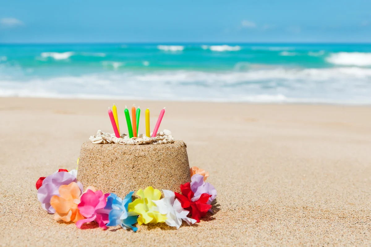 birthday cake on beach
