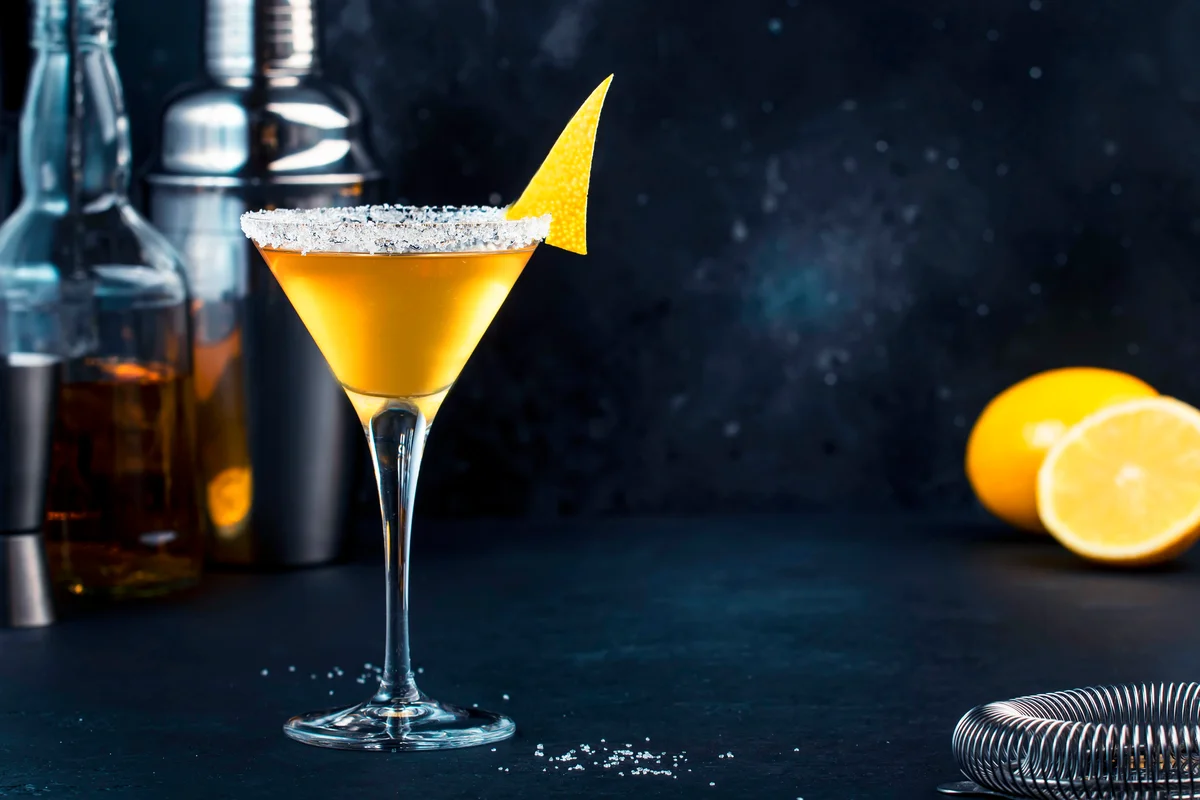 Sidecar cocktail with cognac,Liqueur,Lemon juice