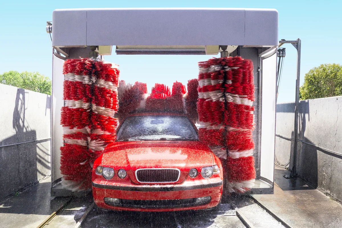 Car going through a carwash machine