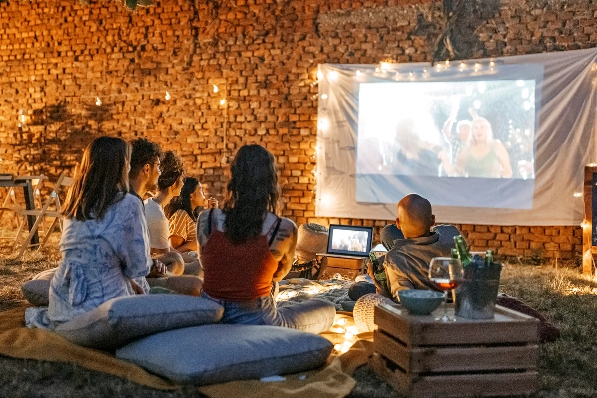 Backyard movie night with friends