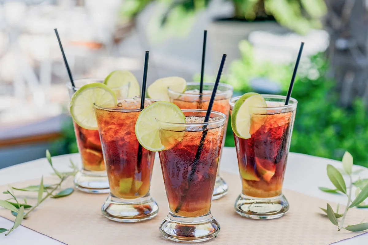 Glasses with rum cocktail