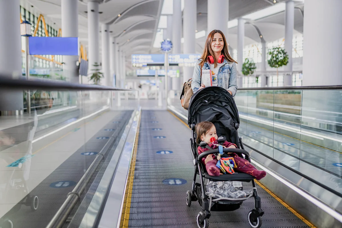 Woman traveling with her baby for the first time