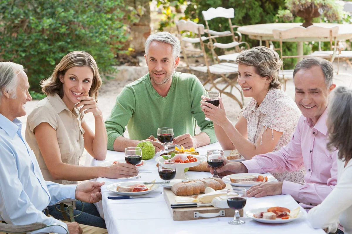 friends at an outdoor wine tasting party