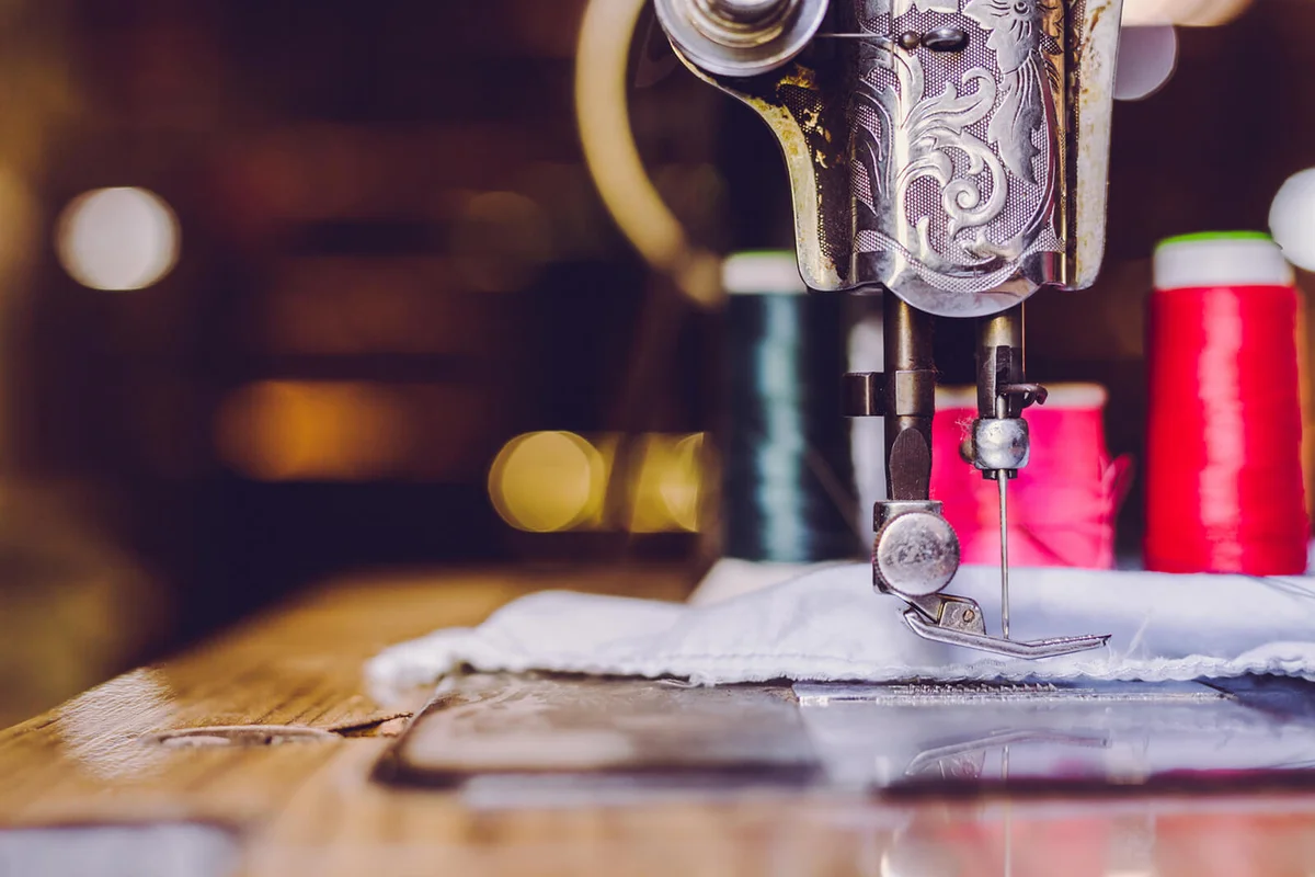 Close-Up Of Fabric On Sewing Machine